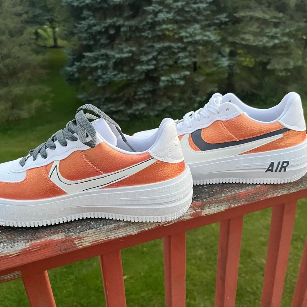 Custom, Hand Painted Nike AF1 Platforms in rose gold and charcoal gray - Picture 6 of 9